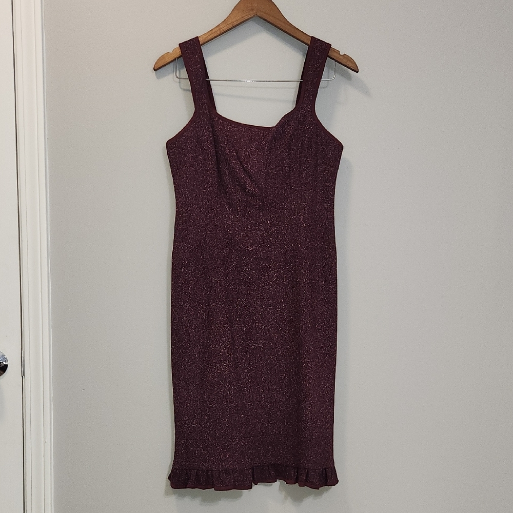 Vintage Nanette Lepore Wool‎ & Silk Blend Ruffle‑Hem Dress – Size 6 – Burgundy